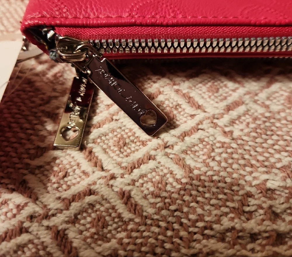 Betsey Johnson Red Faux Leather Double Zip Wristlet Embossed Hearts NWT